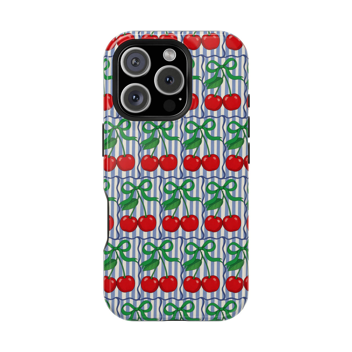 Cherry Bow Stripe MagSafe case for iPhone 16 Pro, glossy finish