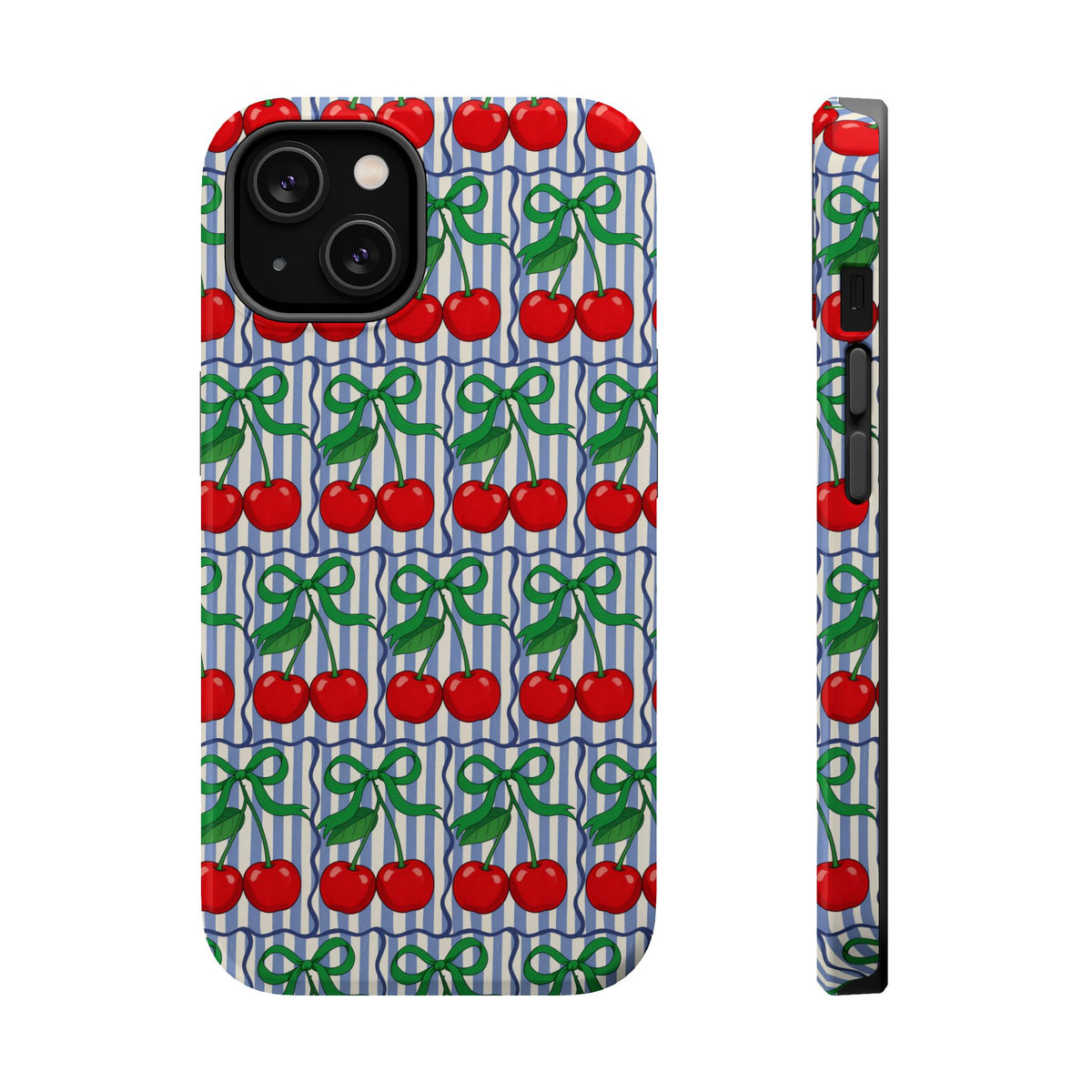 Cherry Bow Stripe MagSafe case for iPhone 14, glossy finish