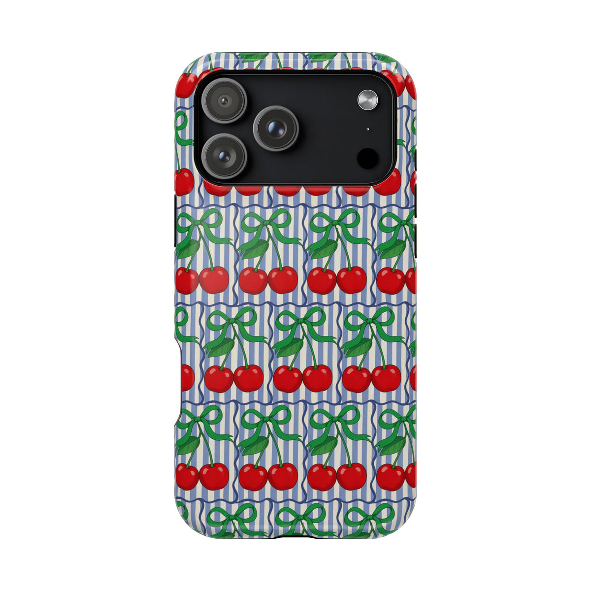 Cherry Bow Stripe MagSafe case for iPhone 18 Pro Max, glossy finish