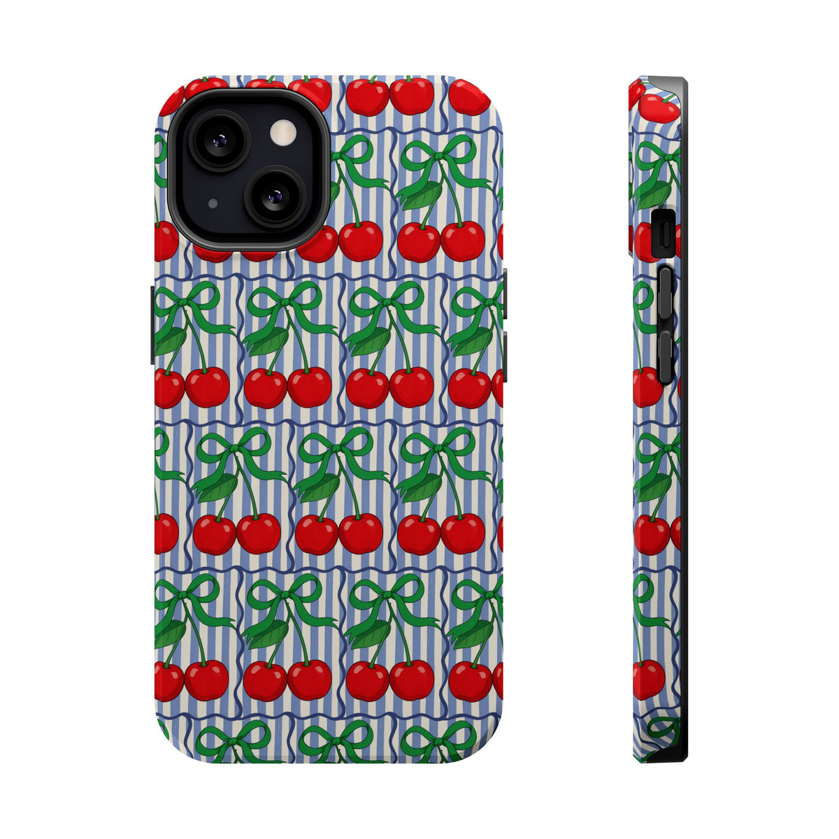 Cherry Bow Stripe MagSafe case for iPhone 13, glossy finish