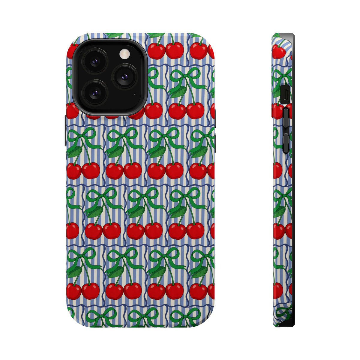 Cherry Bow Stripe MagSafe case for iPhone 13 Pro Max, glossy finish