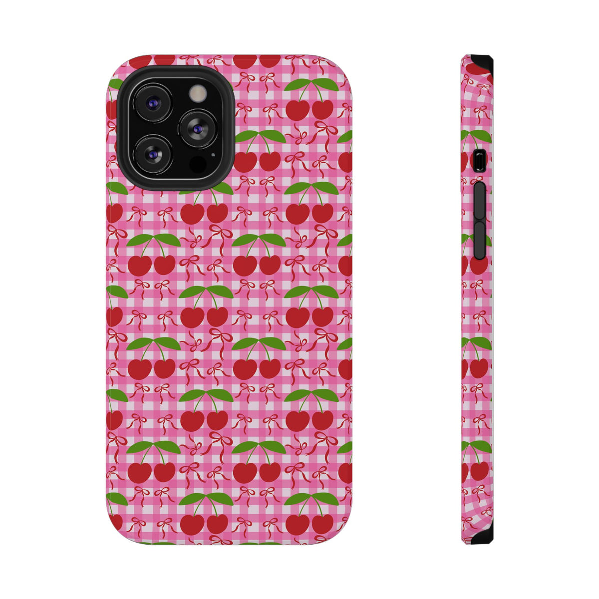 Cherry Gingham protective phone case for iPhone 12 Pro Max, glossy finish
