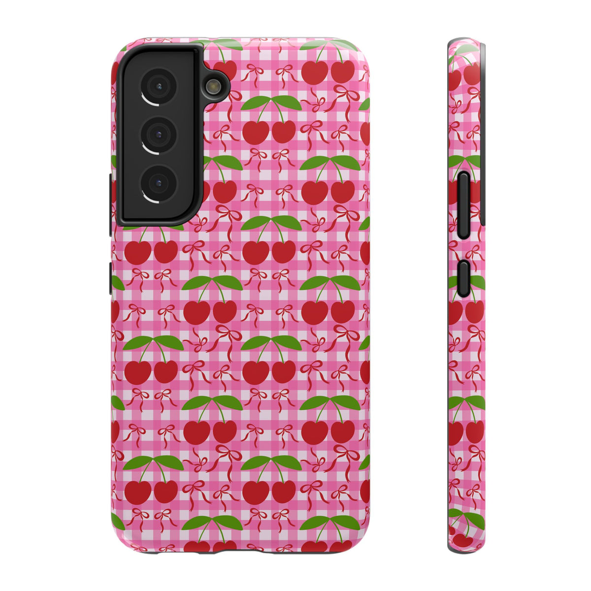Cherry Gingham protective phone case for Samsung Galaxy S22, glossy finish