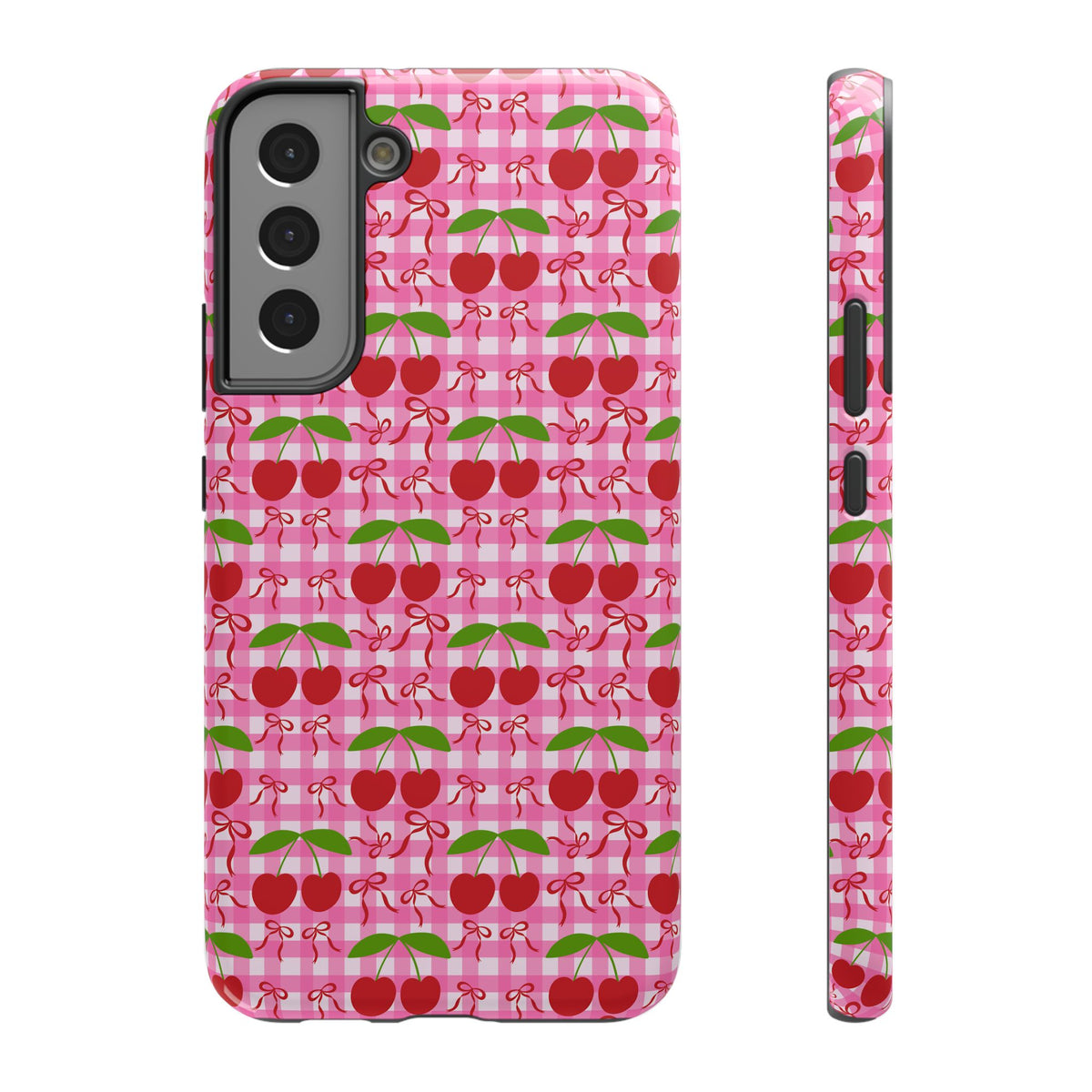 Cherry Gingham protective phone case for Samsung Galaxy S22 Plus, glossy finish