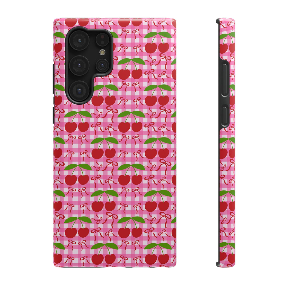 Cherry Gingham protective phone case for Samsung Galaxy S22 Ultra, glossy finish