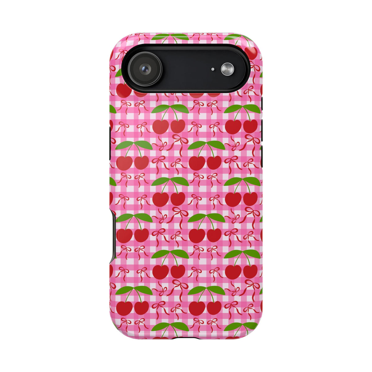 Cherry Gingham protective phone case for iPhone 17 Air, glossy finish
