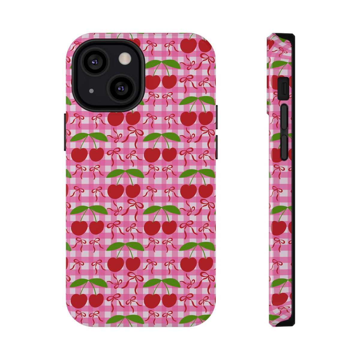Cherry Gingham protective phone case for iPhone 13 Mini, glossy finish