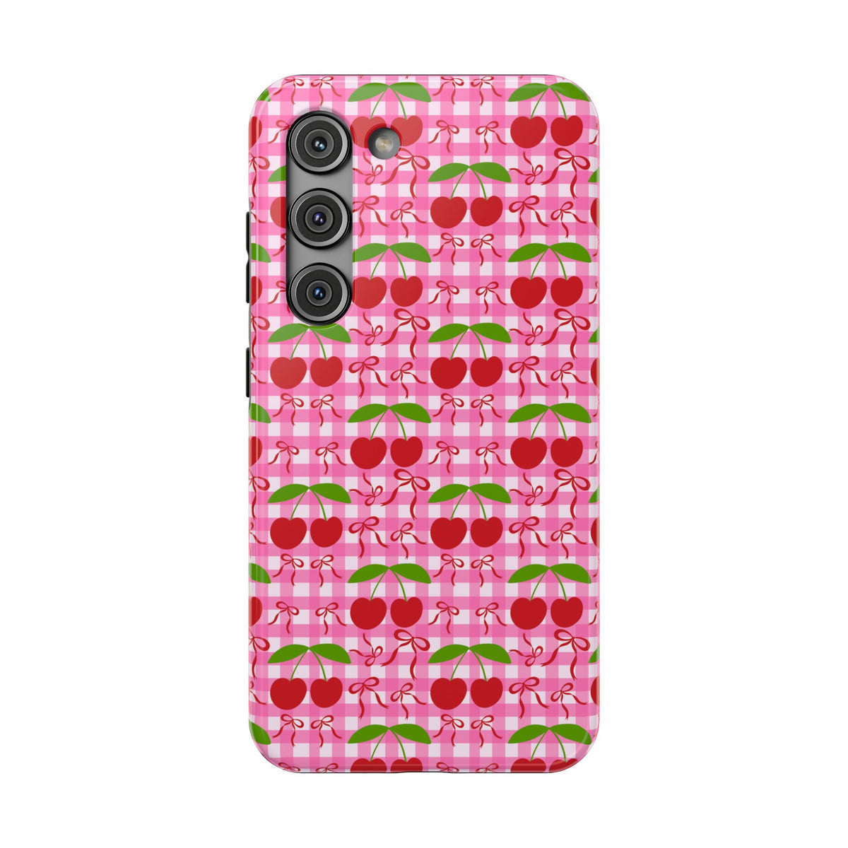 Cherry Gingham protective phone case for Samsung Galaxy S23, glossy finish
