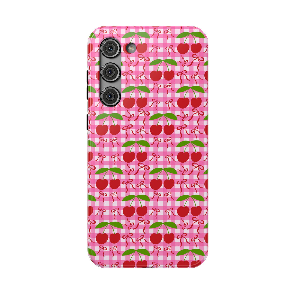 Cherry Gingham protective phone case for Samsung Galaxy S23 Plus, glossy finish