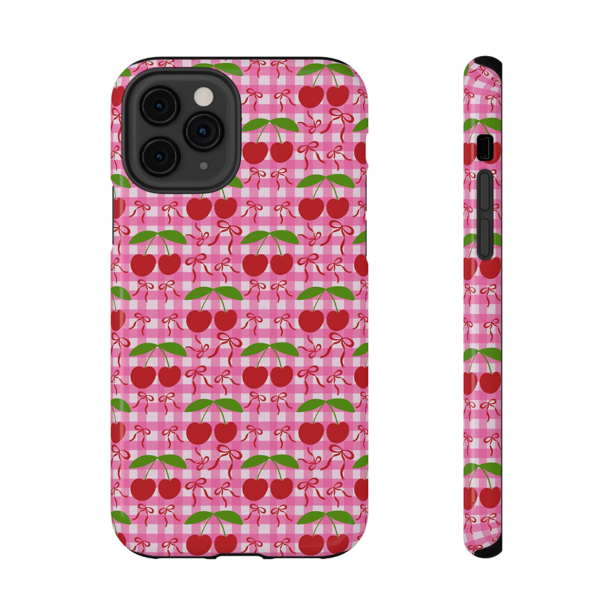 Cherry Gingham protective phone case for iPhone 11 Pro, glossy finish