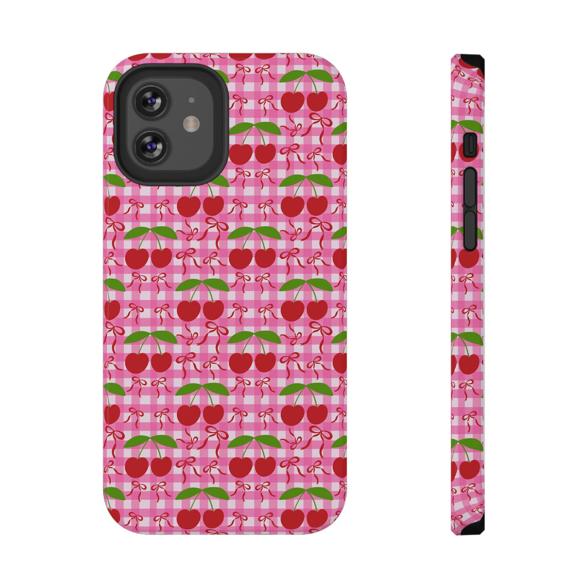 Cherry Gingham protective phone case for iPhone 12, glossy finish