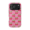 Cherry Gingham MagSafe case for iPhone 18 Pro, glossy finish