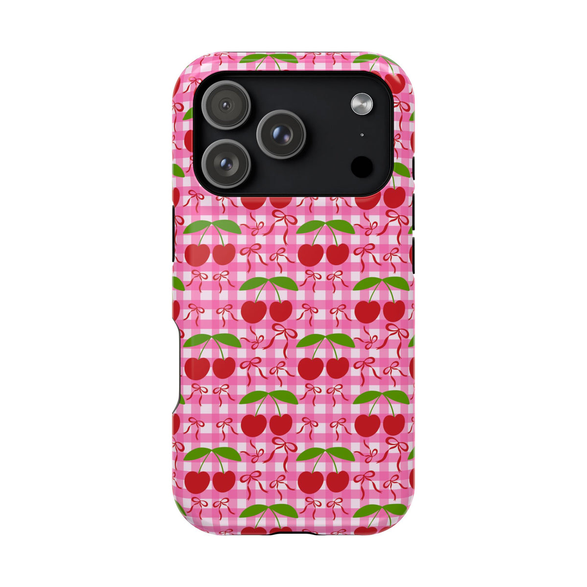 Cherry Gingham MagSafe case for iPhone 18 Pro, glossy finish
