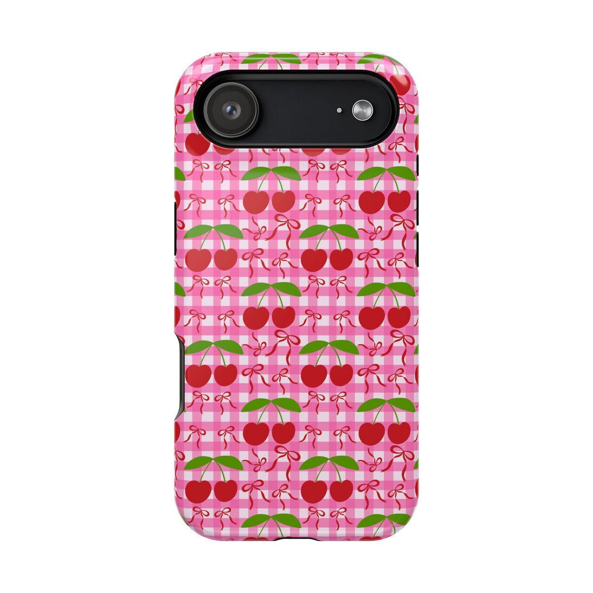 Cherry Gingham MagSafe case for iPhone 17 Air, glossy finish