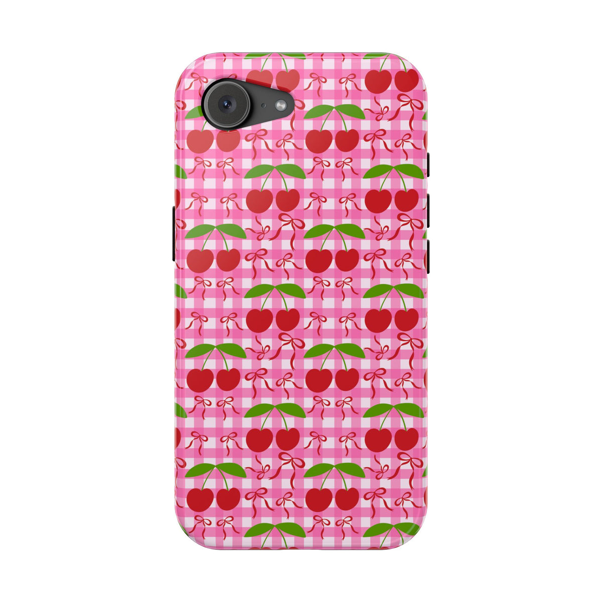 Cherry Gingham MagSafe case for iPhone 16e, matte finish