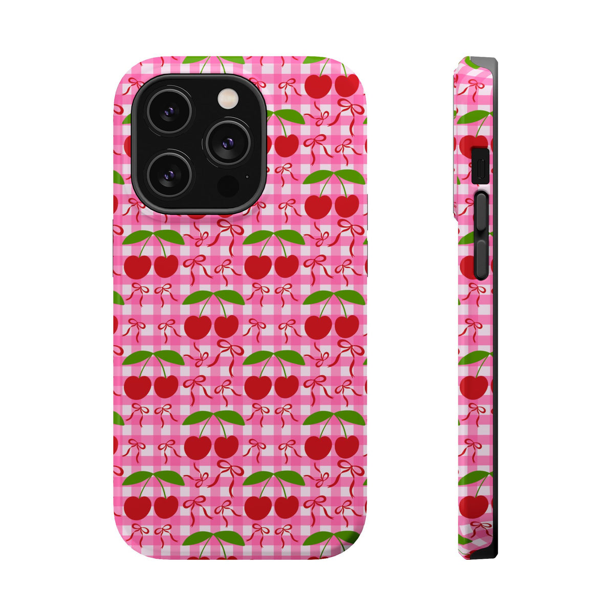 Cherry Gingham MagSafe case for iPhone 14 Pro, glossy finish
