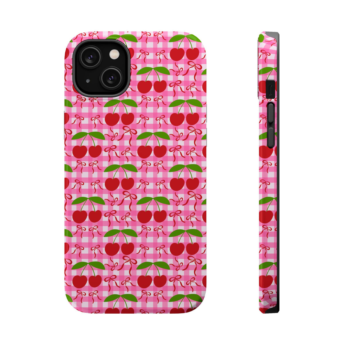 Cherry Gingham MagSafe case for iPhone 14 Plus, glossy finish