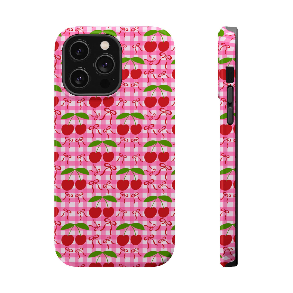 Cherry Gingham MagSafe case for iPhone 14 Pro Max, glossy finish