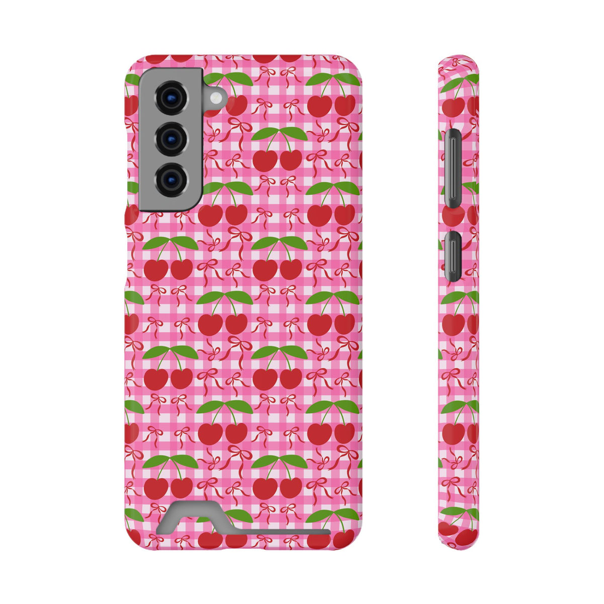 Cherry Gingham phone case with card holder for Samsung Galaxy S21, glossy finish