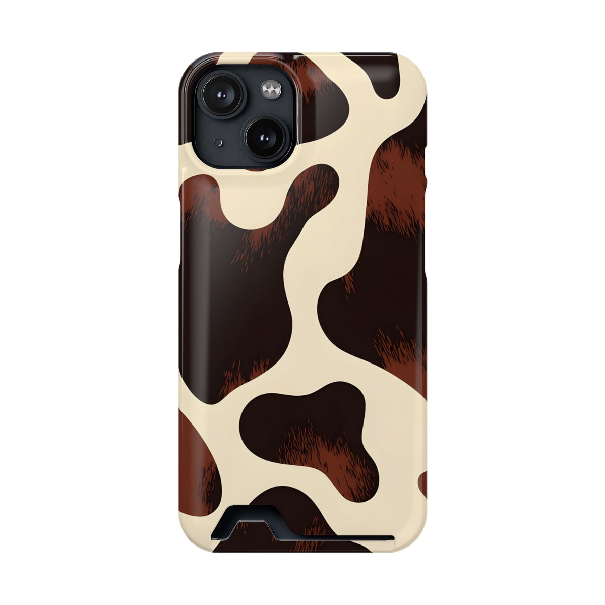 Chocolate Cow phone case with card holder for iPhone 14, glossy finish