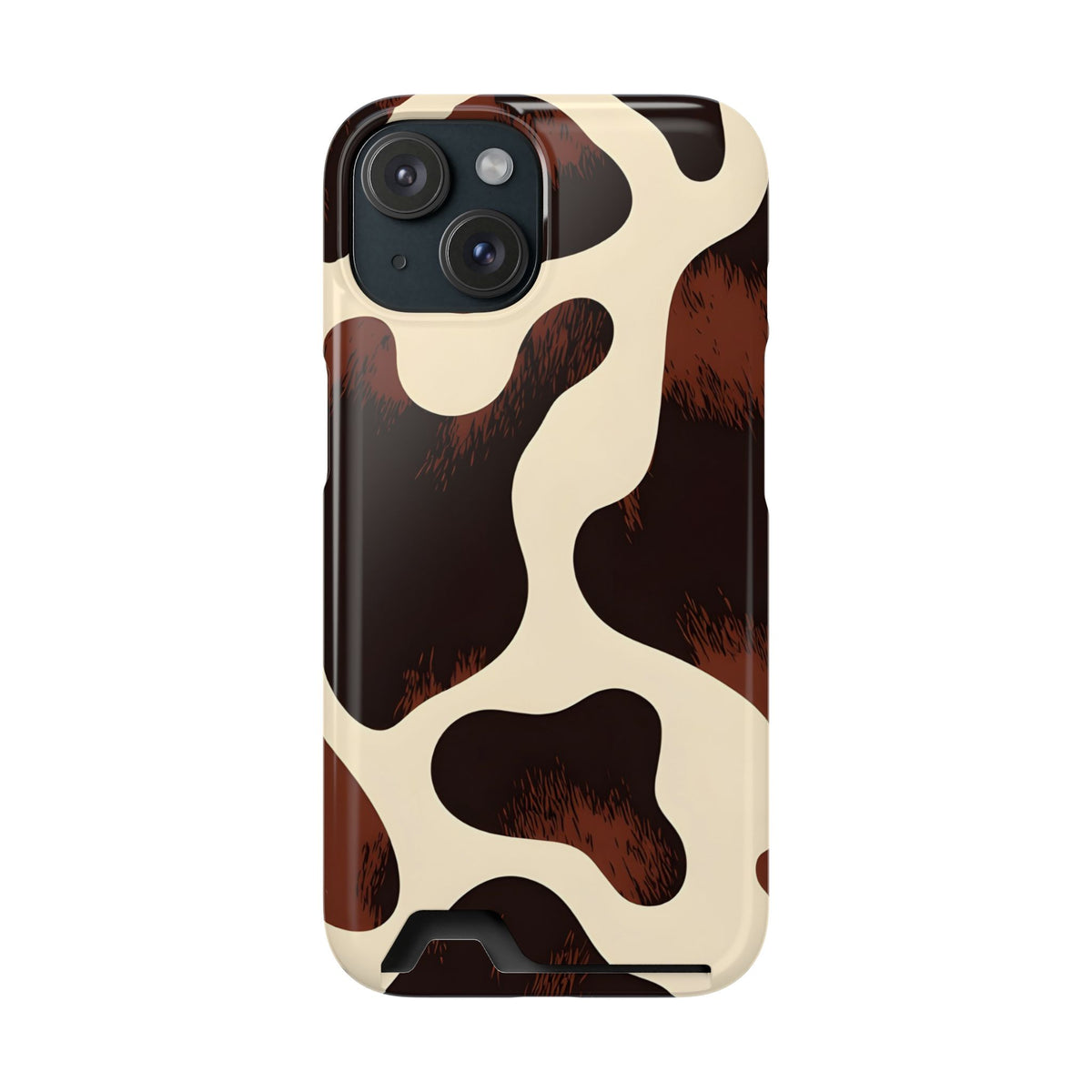 Chocolate Cow phone case with card holder for iPhone 15, glossy finish