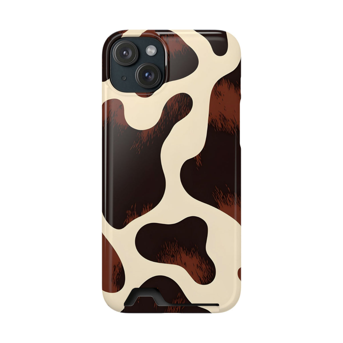 Chocolate Cow phone case with card holder for iPhone 15 Plus, glossy finish