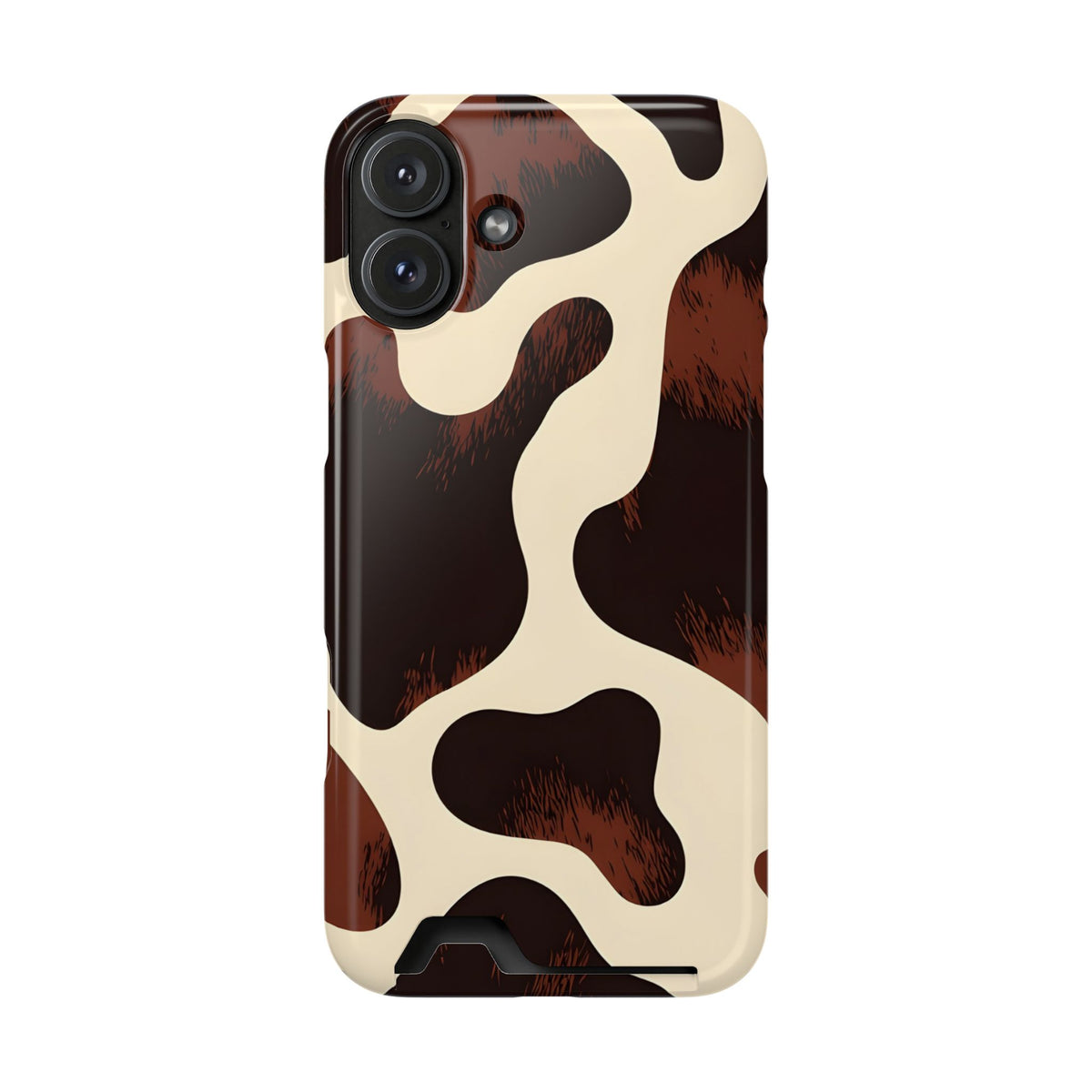 Chocolate Cow phone case with card holder for iPhone 16 Plus, glossy finish