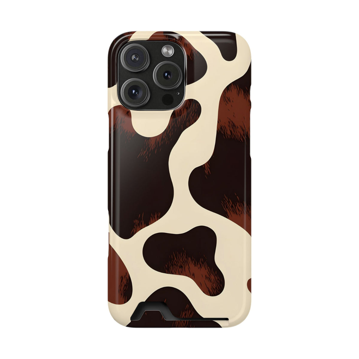 Chocolate Cow phone case with card holder for iPhone 16 Pro Max, glossy finish