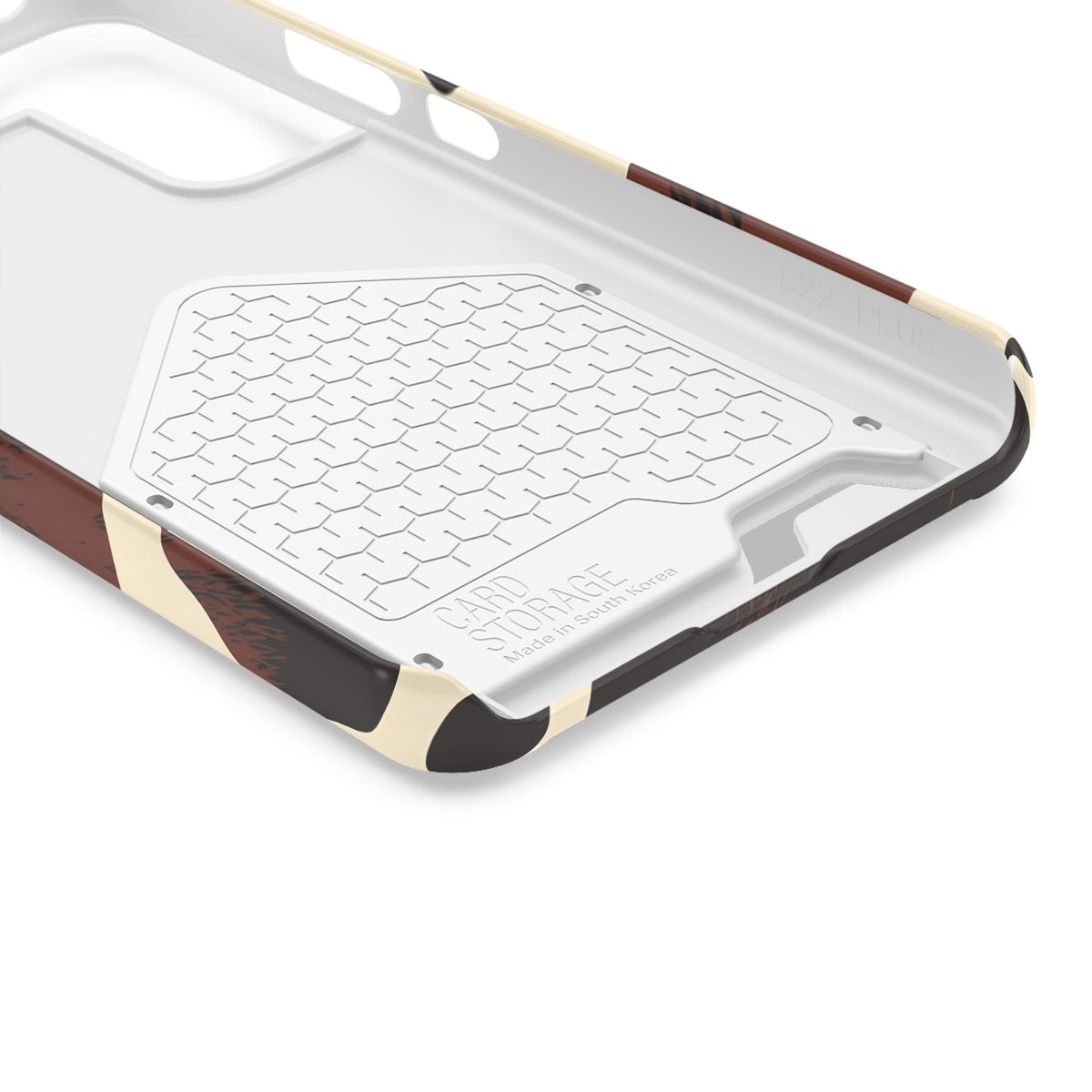 Chocolate Cow phone case with card holder, close-up of the inside