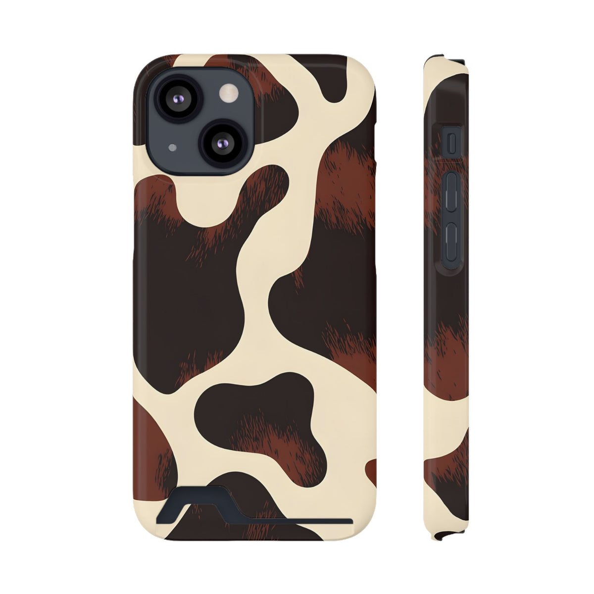 Chocolate Cow phone case with card holder for iPhone 13 Mini, glossy finish