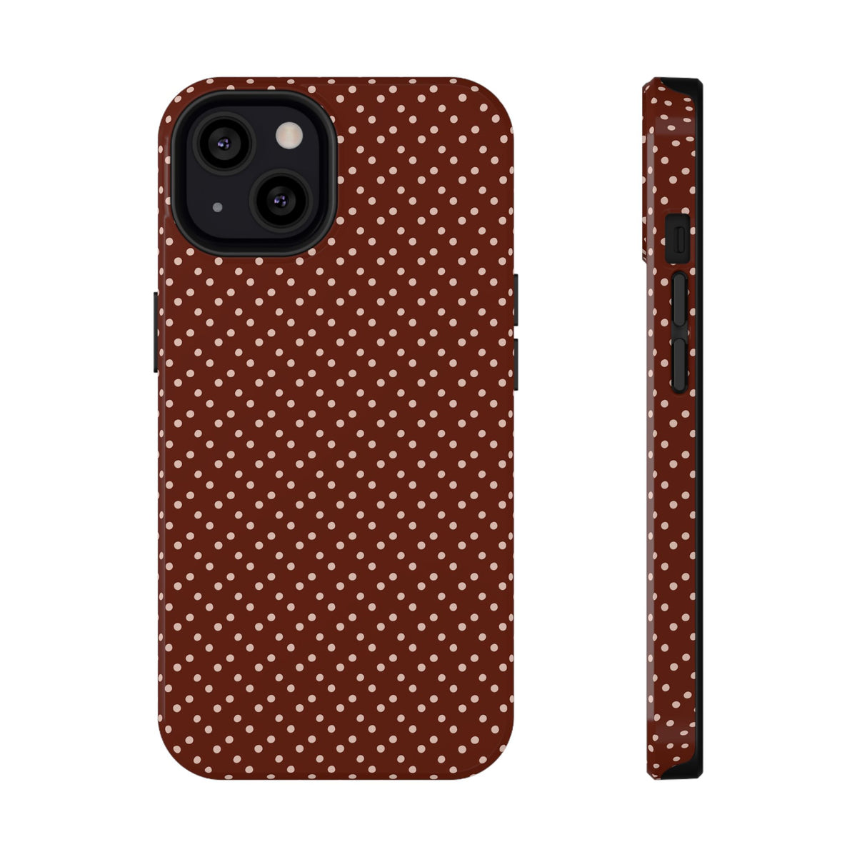 Chocolate Micro Dot protective phone case for iPhone 13, glossy finish