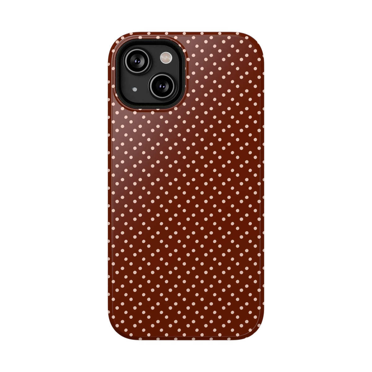 Chocolate Micro Dot protective phone case for iPhone 14, glossy finish