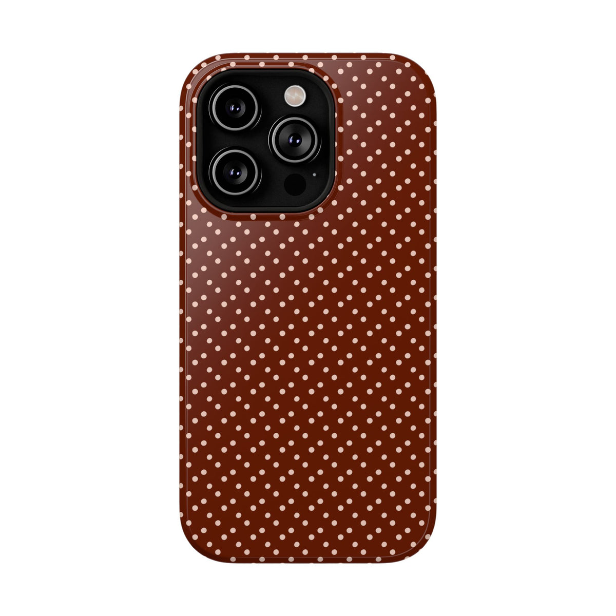 Chocolate Micro Dot protective phone case for iPhone 14 Pro, glossy finish