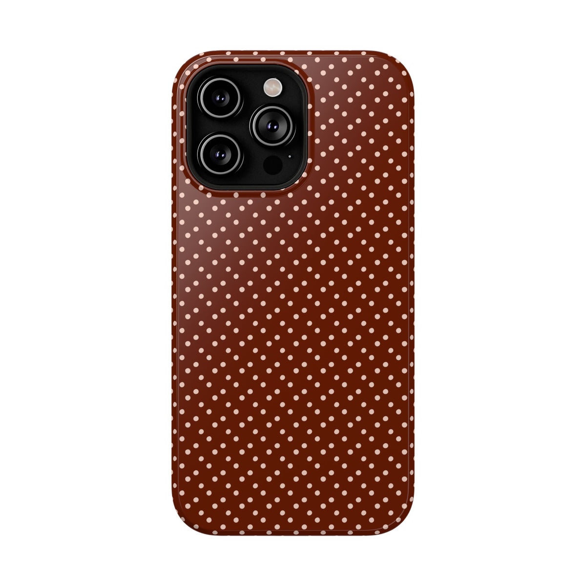 Chocolate Micro Dot protective phone case for iPhone 14 Pro Max, glossy finish