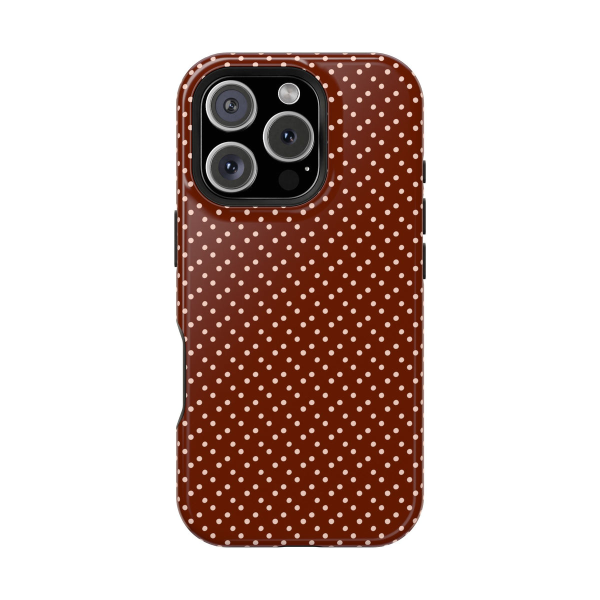 Chocolate Micro Dot protective phone case for iPhone 16 Pro, glossy finish