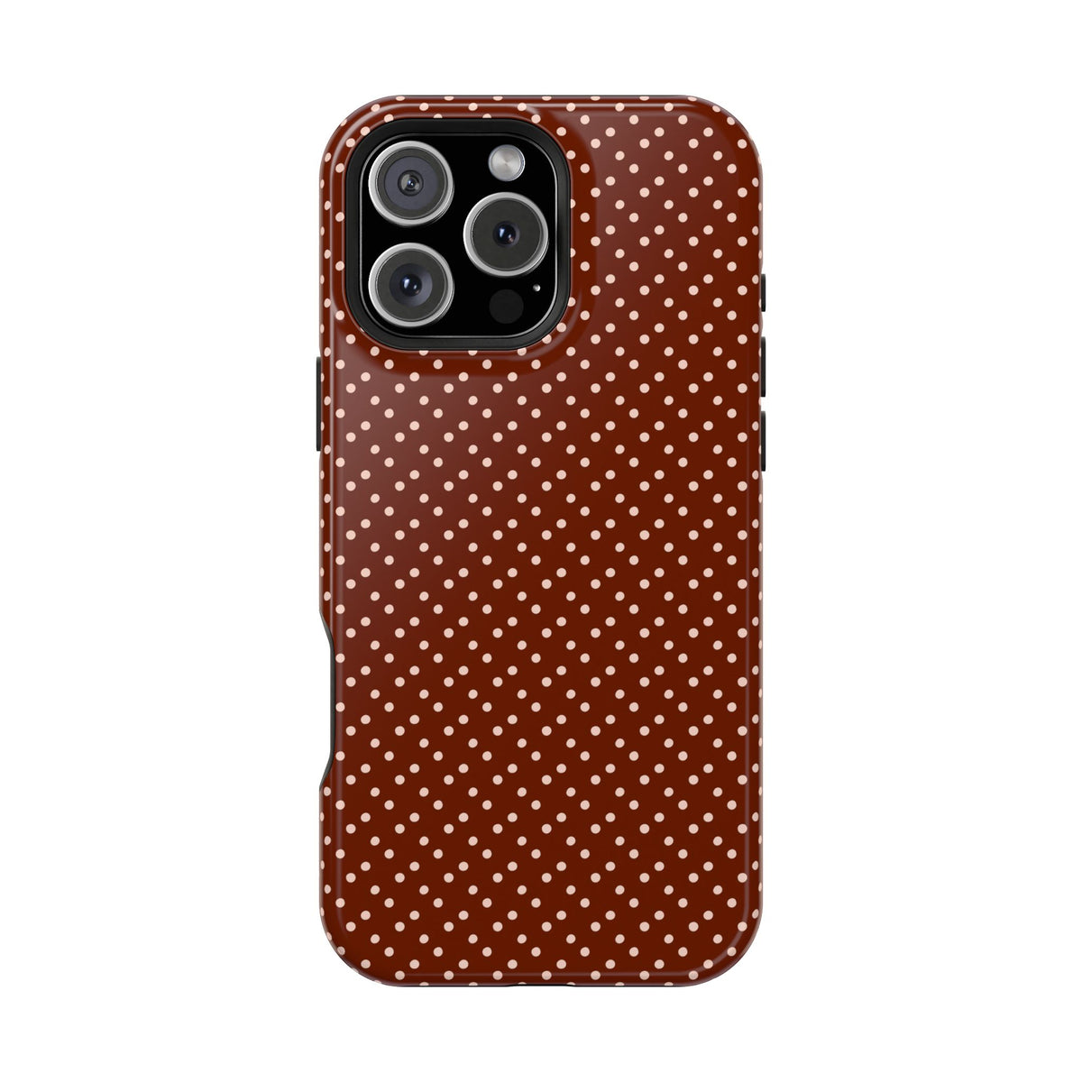 Chocolate Micro Dot protective phone case for iPhone 16 Pro Max, glossy finish