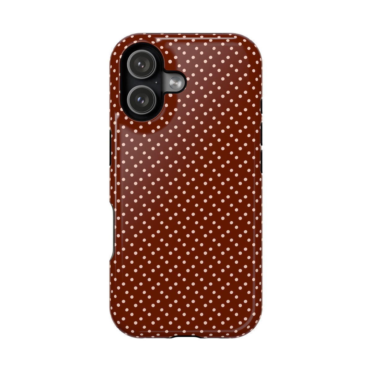 Chocolate Micro Dot protective phone case for iPhone 17, glossy finish