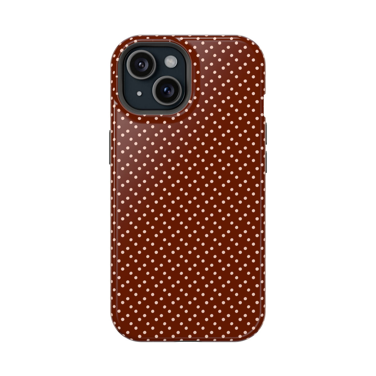 Chocolate Micro Dot MagSafe case for iPhone 15, glossy finish
