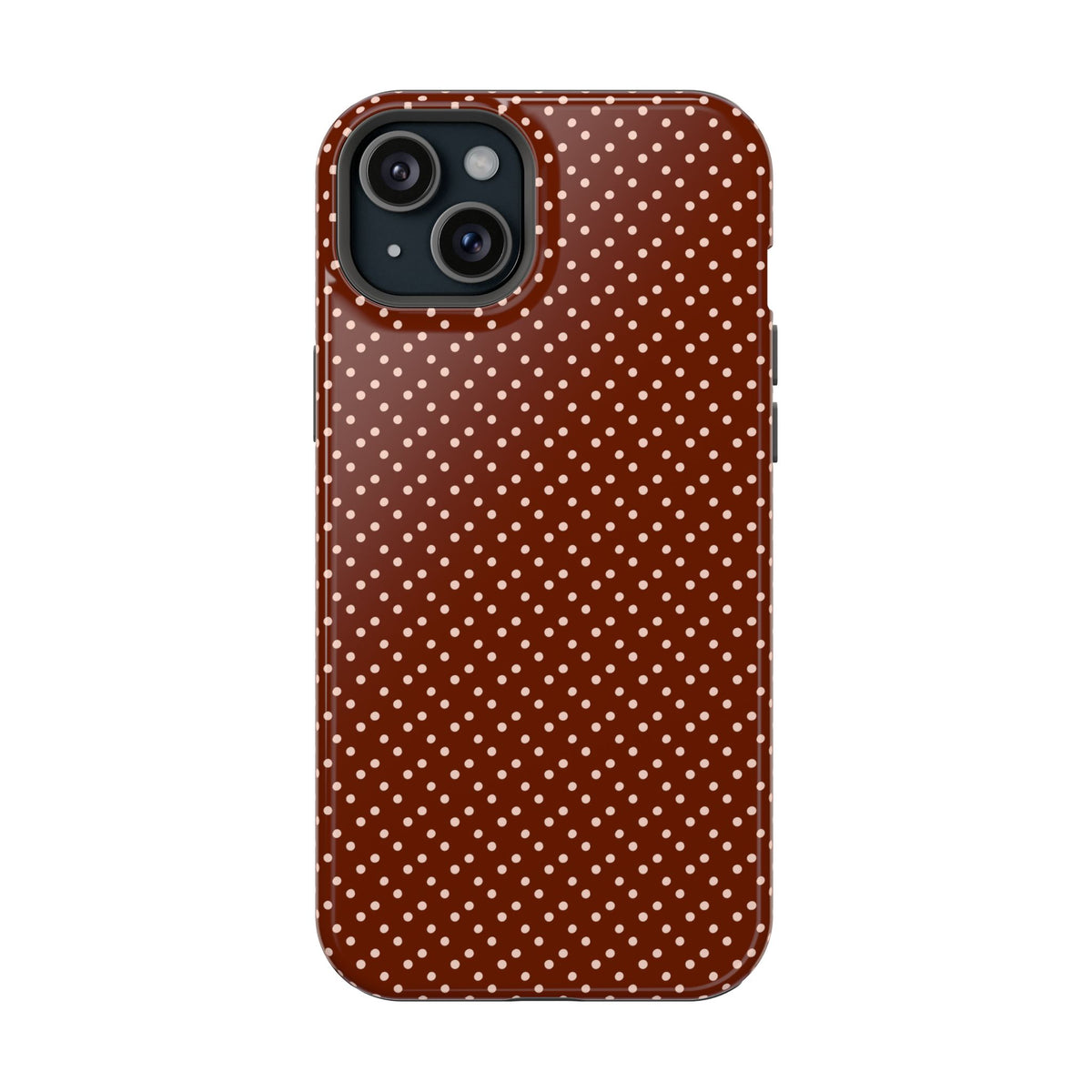 Chocolate Micro Dot MagSafe case for iPhone 15 Plus, glossy finish