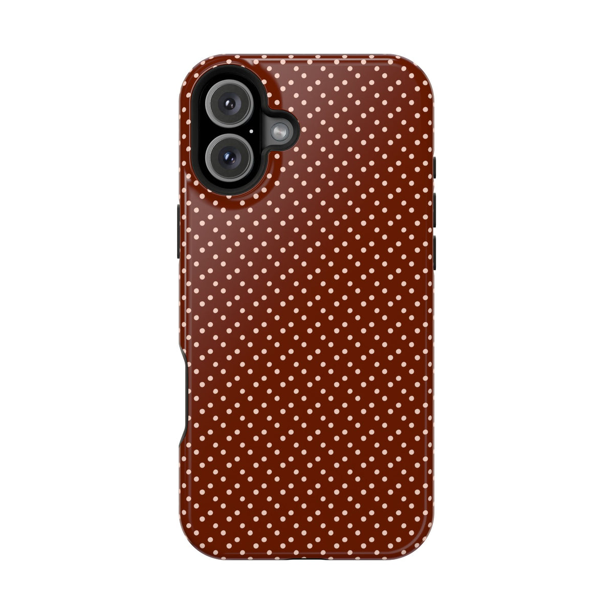 Chocolate Micro Dot MagSafe case for iPhone 16 Plus, glossy finish