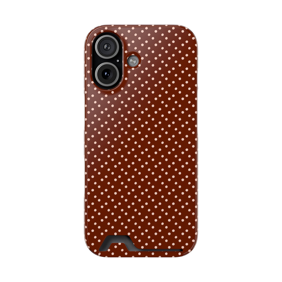 Chocolate Micro Dot phone case with card holder for iPhone 17, glossy finish