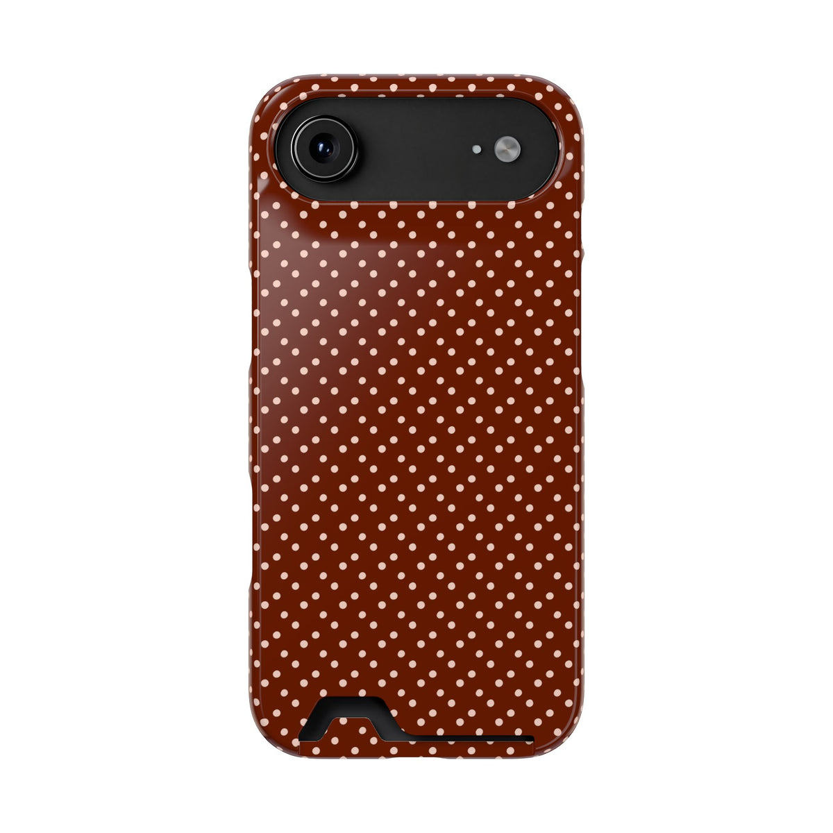 Chocolate Micro Dot phone case with card holder for iPhone 17 Air, glossy finish