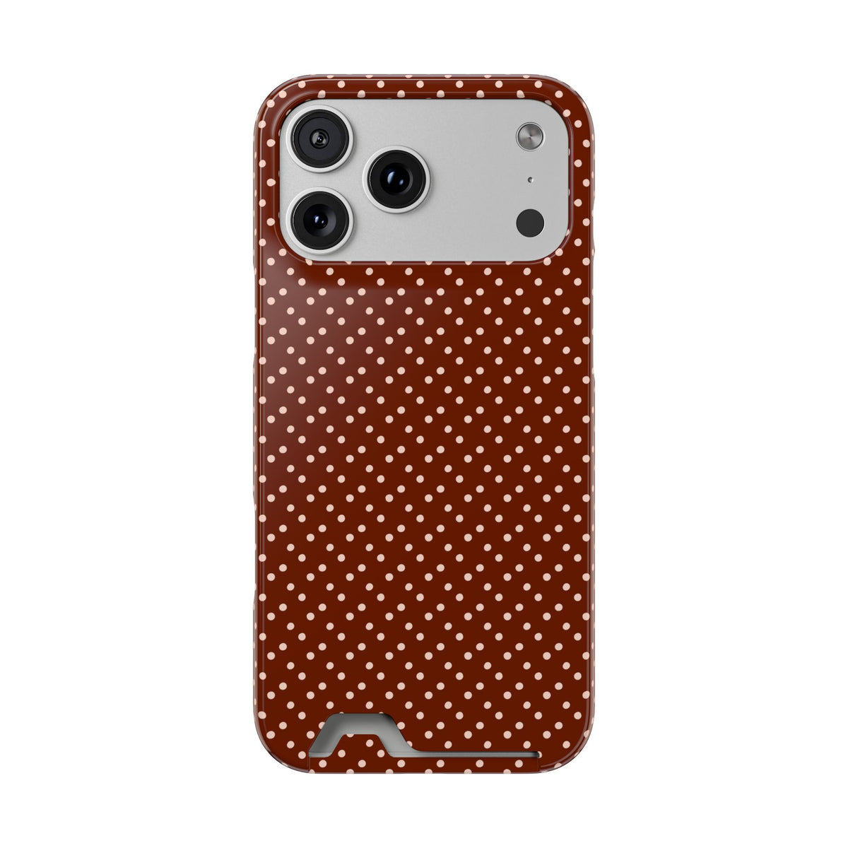 Chocolate Micro Dot phone case with card holder for iPhone 17 Pro Max, glossy finish
