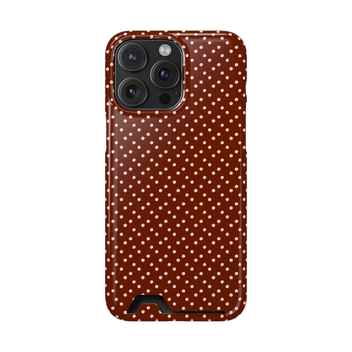 Chocolate Micro Dot phone case with card holder for iPhone 15 Pro Max, glossy finish