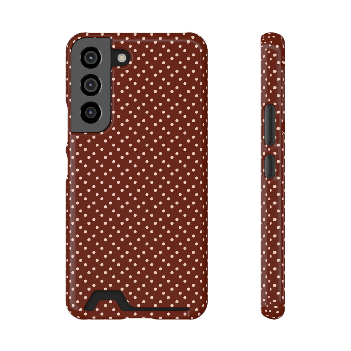 Chocolate Micro Dot phone case with card holder for Samsung Galaxy S22, glossy finish