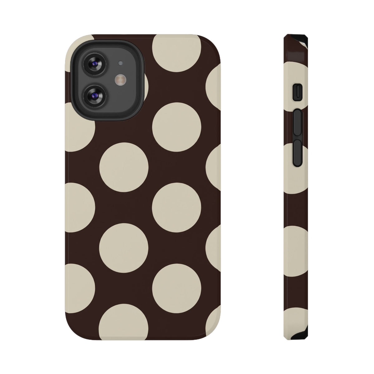Chocolate Polka Dot protective phone case for iPhone 12 Mini, glossy finish