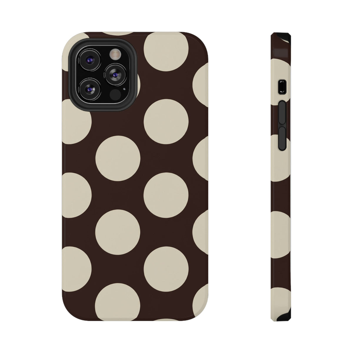Chocolate Polka Dot protective phone case for iPhone 12 Pro, glossy finish