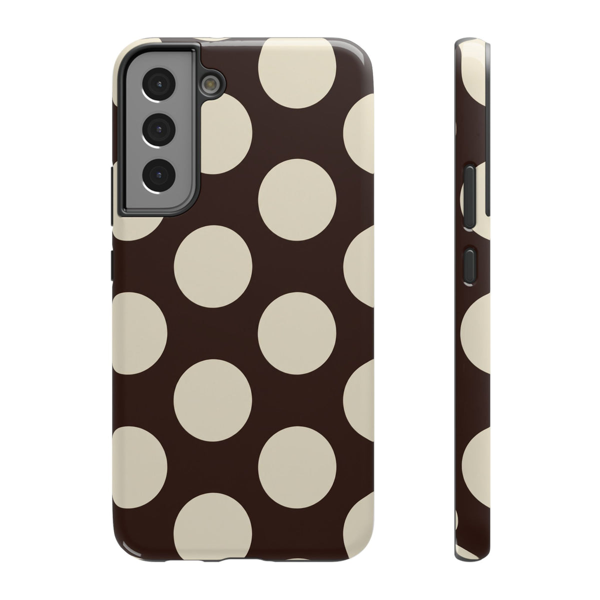 Chocolate Polka Dot protective phone case for Samsung Galaxy S22 Plus, glossy finish