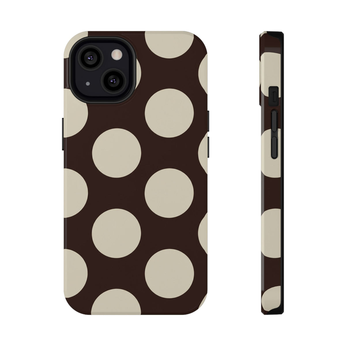 Chocolate Polka Dot protective phone case for iPhone 13, glossy finish