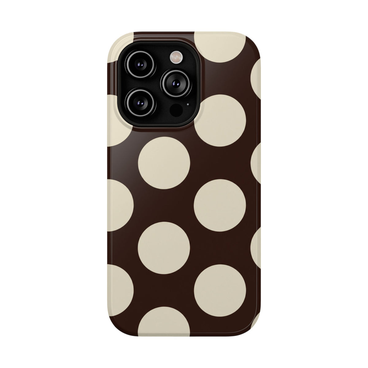 Chocolate Polka Dot protective phone case for iPhone 14 Pro, glossy finish